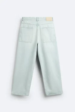 ZARA Calças De Ganga^CALÇAS JEANS TAPERED FIT Azul-celeste