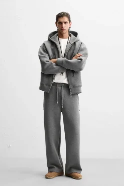 ZARA Fato De Treino|Vestuário De Inverno^CALÇAS JOGGER DE PERNA LARGA Cinzento-vigoré