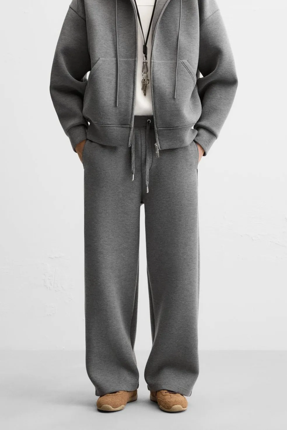 ZARA Fato De Treino|Vestuário De Inverno^CALÇAS JOGGER DE PERNA LARGA Cinzento-vigoré