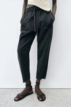 ZARA Jeans|Calças^CALÇAS JOGGER ESTILO PIJAMA ZW COLLECTION Cinzento-antracito
