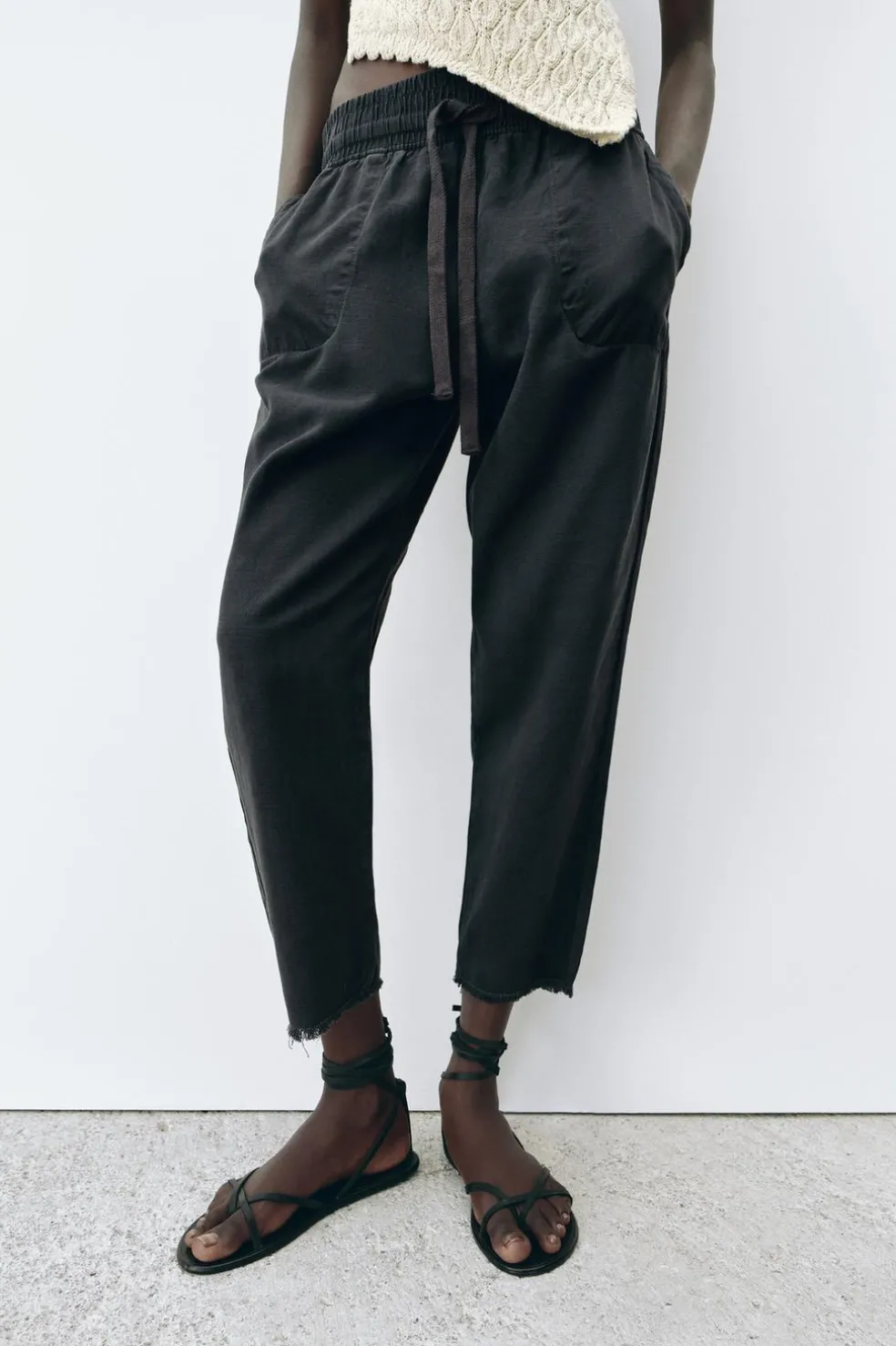 ZARA Jeans|Calças^CALÇAS JOGGER ESTILO PIJAMA ZW COLLECTION Cinzento-antracito