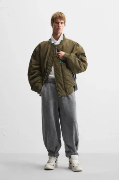 ZARA Vestuário De Inverno|Calças^CALÇAS JOGGER OVERSIZE LAVADAS Cinzento