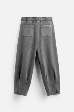 ZARA Vestuário De Inverno|Calças^CALÇAS JOGGER OVERSIZE LAVADAS Cinzento
