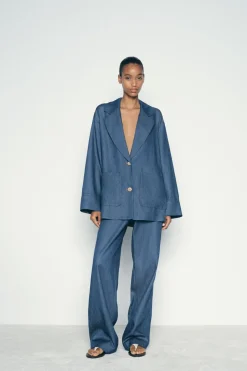 ZARA Jeans|Calças^CALÇAS LARGAS EFEITO DENIM Índigo