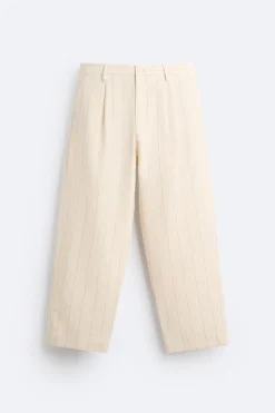ZARA Calças^CALÇAS ÀS RISCAS COM PREGAS Cru