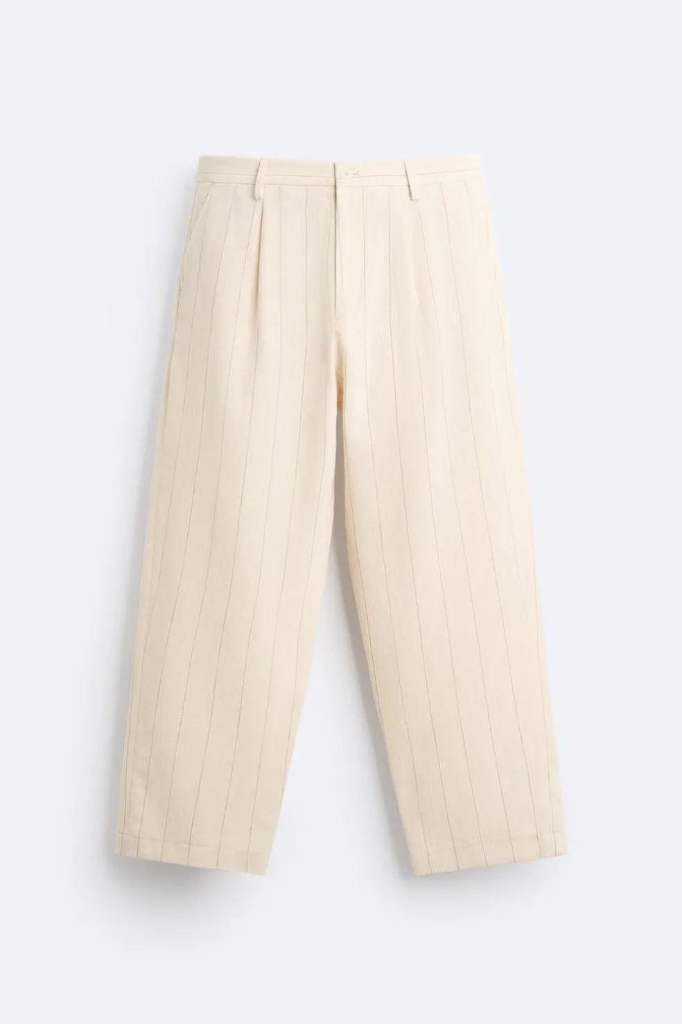 ZARA Calças^CALÇAS ÀS RISCAS COM PREGAS Cru