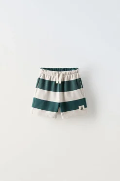 CALÇÕES BERMUDA CREPE ÀS RISCAS-ZARA Outlet