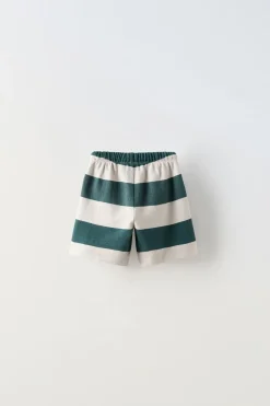 CALÇÕES BERMUDA CREPE ÀS RISCAS-ZARA Outlet