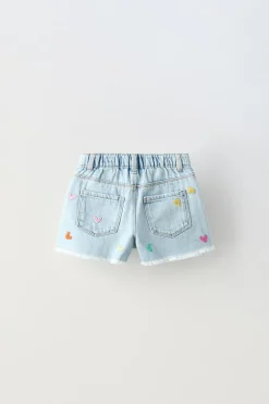 CALÇÕES BERMUDA DENIM BORDADO CORAÇÕES-ZARA New