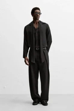 ZARA Camisas^CAMISA ACETINADA COM LAÇO Preto