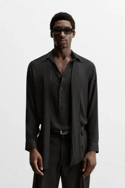 ZARA Camisas^CAMISA ACETINADA COM LAÇO Preto