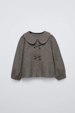 CAMISA AOS QUADRADOS COM LAÇOS-ZARA New