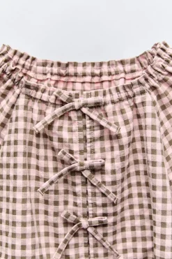 CAMISA AOS QUADRADOS VICHY COM LAÇOS-ZARA Best Sale