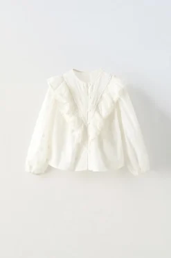 CAMISA BORDADA COM FOLHO-ZARA Best Sale