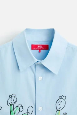 ZARA Camisas^CAMISA BORDADOS X HARRY LAMBERT Azul-claro