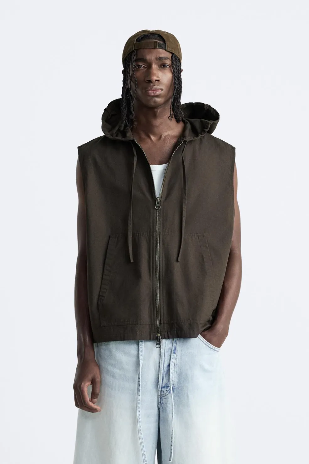 ZARA Coletes^CAMISA COLETE CAPUZ Castanho