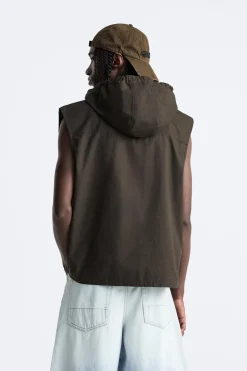 ZARA Coletes^CAMISA COLETE CAPUZ Castanho