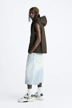 ZARA Coletes^CAMISA COLETE CAPUZ Castanho