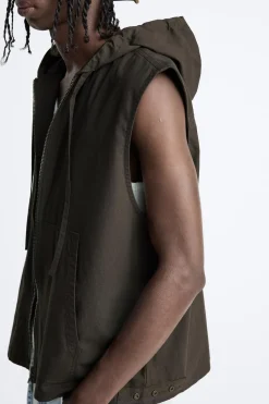 ZARA Coletes^CAMISA COLETE CAPUZ Castanho
