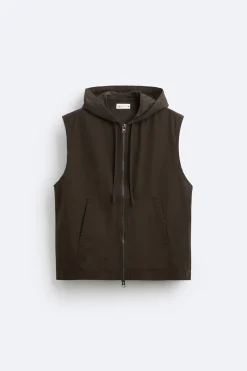 ZARA Coletes^CAMISA COLETE CAPUZ Castanho