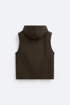 ZARA Coletes^CAMISA COLETE CAPUZ Castanho