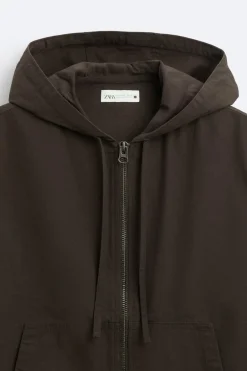 ZARA Coletes^CAMISA COLETE CAPUZ Castanho