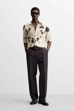 ZARA Camisas^CAMISA COM ESTAMPADO ABSTRATO Branco / Preto
