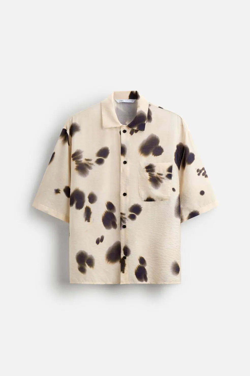 ZARA Camisas^CAMISA COM ESTAMPADO ABSTRATO Branco / Preto