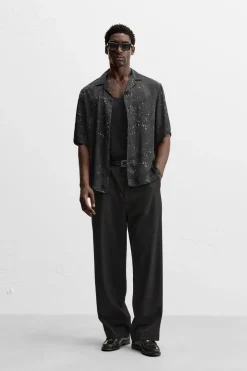 ZARA Camisas^CAMISA COM ESTAMPADO ABSTRATO Branco / Preto