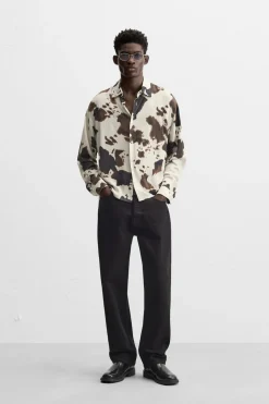 ZARA Camisas^CAMISA COM ESTAMPADO ANIMAL castanho/branco