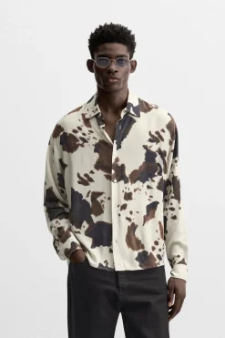 ZARA Camisas^CAMISA COM ESTAMPADO ANIMAL castanho/branco