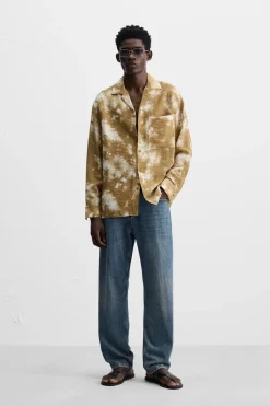 ZARA Camisas^CAMISA COM ESTAMPADO TIE DYE CAMEL/BRANCO