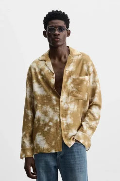 ZARA Camisas^CAMISA COM ESTAMPADO TIE DYE CAMEL/BRANCO