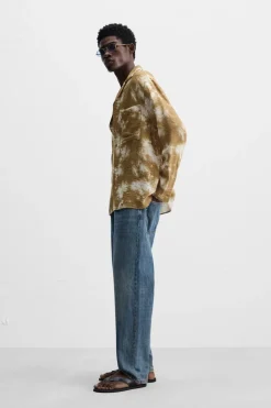 ZARA Camisas^CAMISA COM ESTAMPADO TIE DYE CAMEL/BRANCO