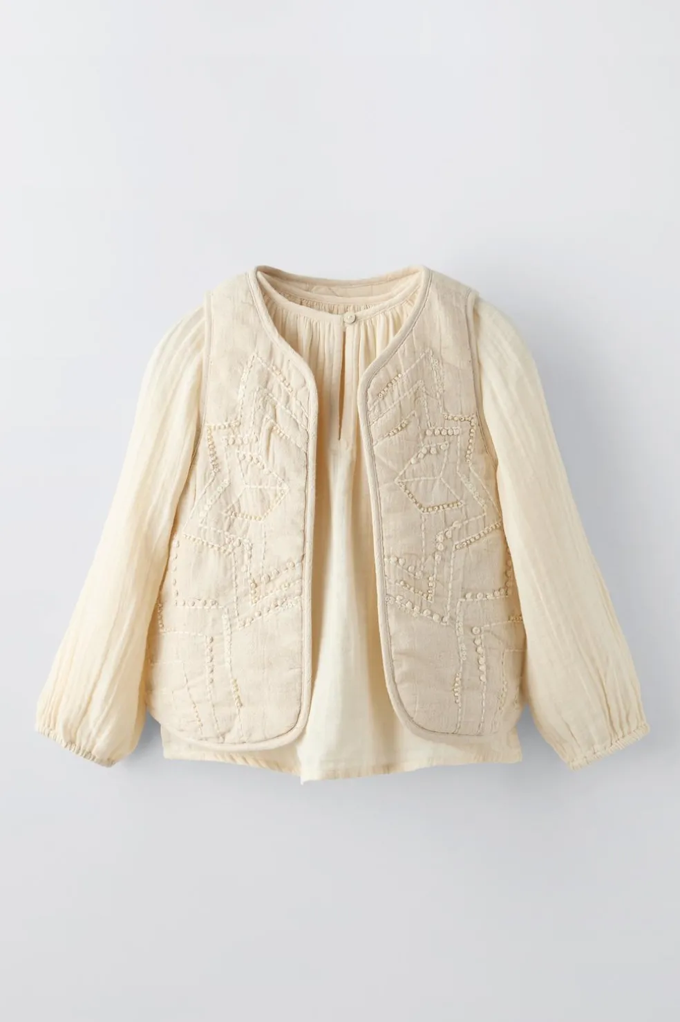 CAMISA COMBINADA COM COLETE BORDADO-ZARA Fashion