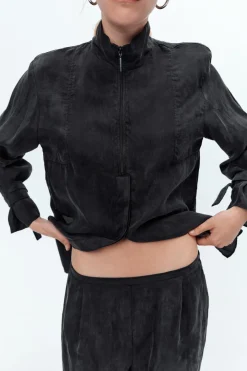 ZARA Camisas / Blusas|Lingerie^CAMISA COMBINADA COM LAÇADAS Preto