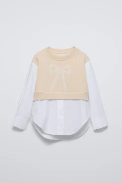 CAMISA COMBINADA COM LAÇO-ZARA Fashion