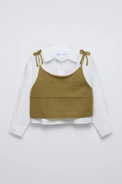 CAMISA COMBINADA COM TOP DE MALHA-ZARA Outlet