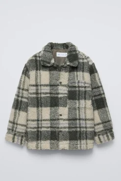 CAMISA COMPRIDA COM EFEITO DE PELO ENCARACOLADO AOS QUADRADOS-ZARA Sale