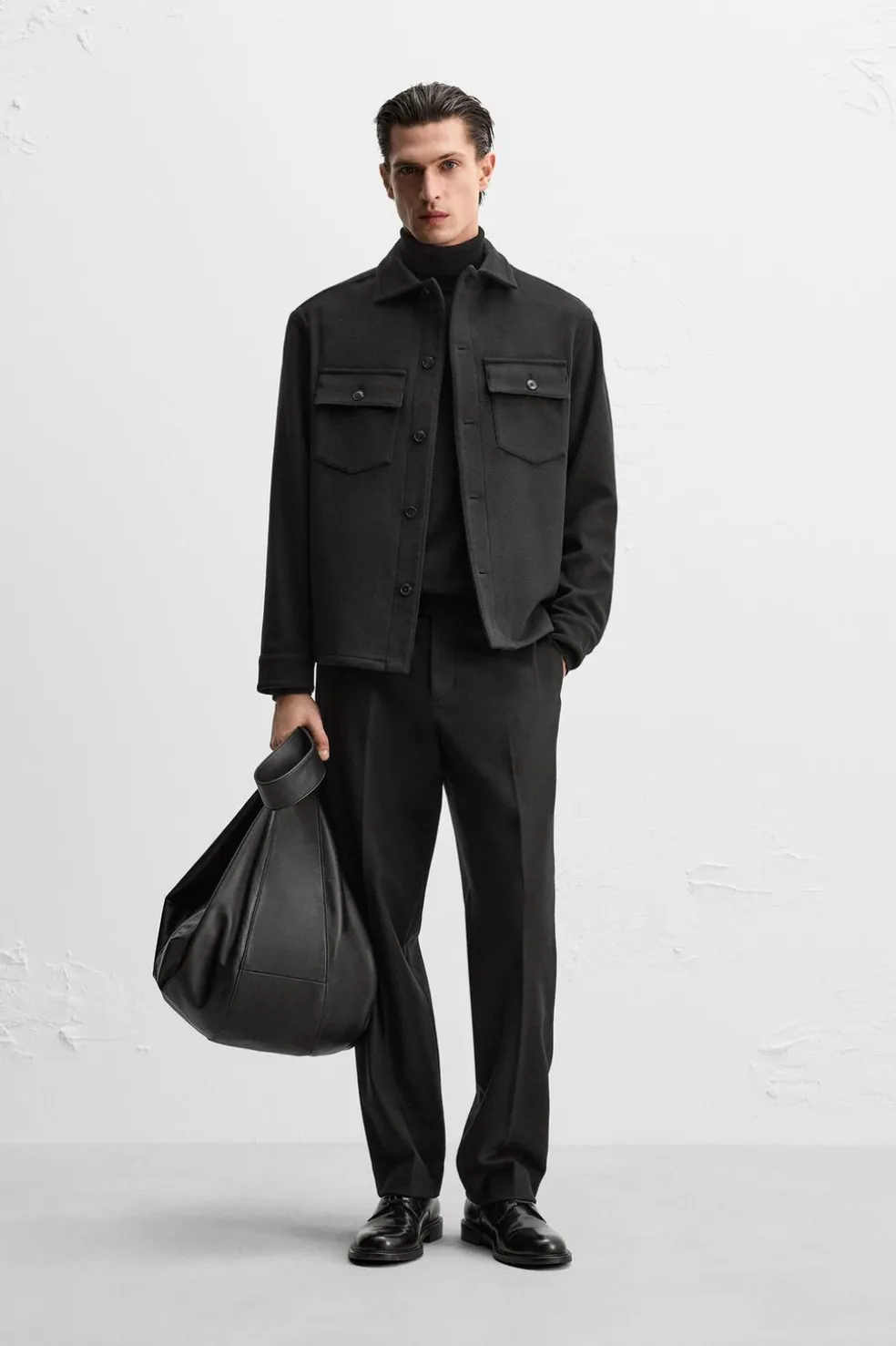 ZARA Vestuário De Inverno|Blusões^CAMISA COMPRIDA DE LÃ FRANELA Preto