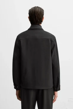 ZARA Vestuário De Inverno|Blusões^CAMISA COMPRIDA DE LÃ FRANELA Preto