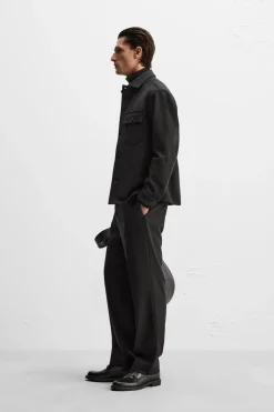 ZARA Vestuário De Inverno|Blusões^CAMISA COMPRIDA DE LÃ FRANELA Preto