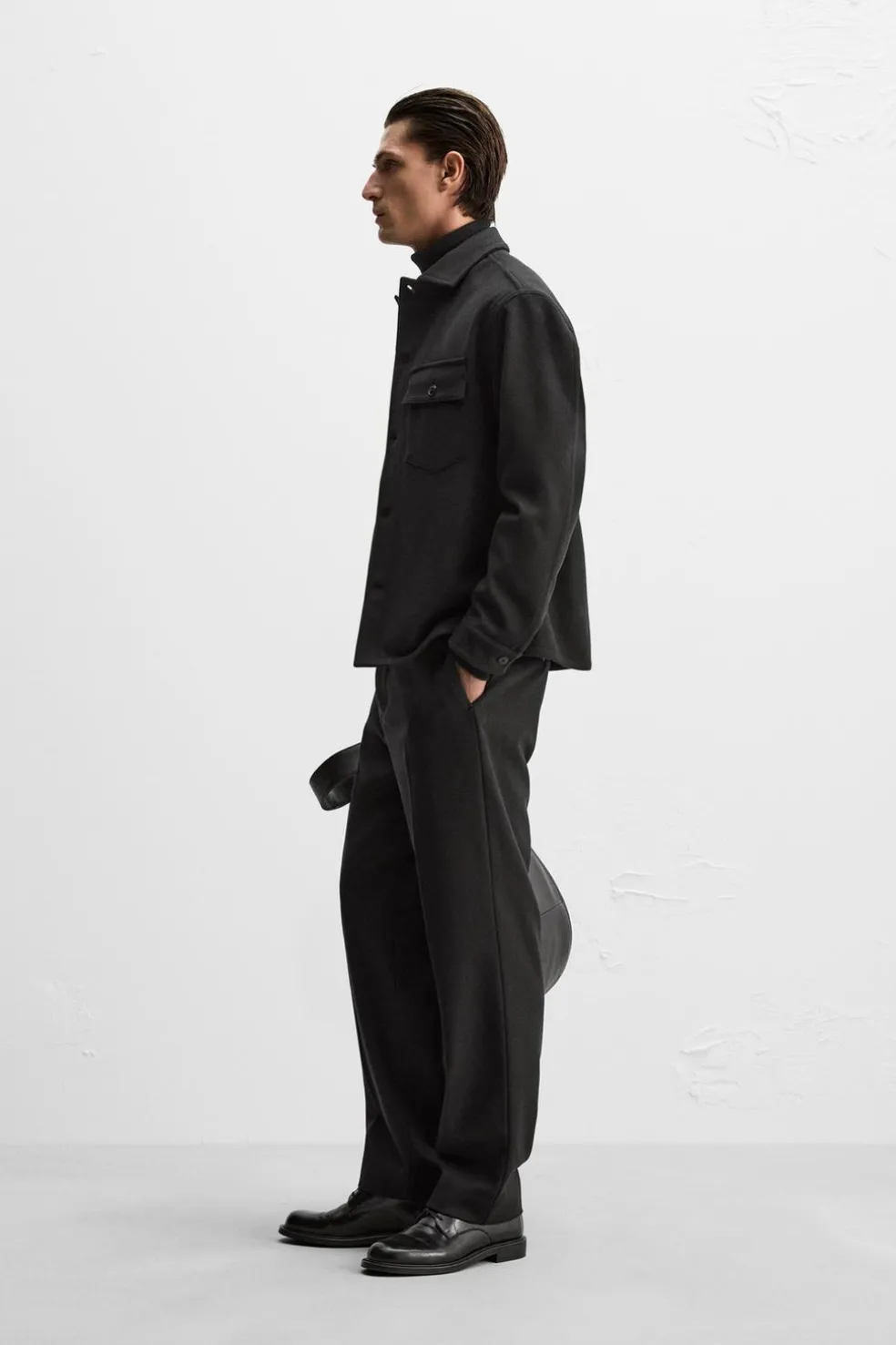 ZARA Vestuário De Inverno|Blusões^CAMISA COMPRIDA DE LÃ FRANELA Preto