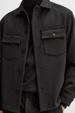 ZARA Vestuário De Inverno|Blusões^CAMISA COMPRIDA DE LÃ FRANELA Preto