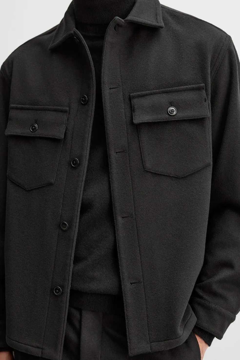 ZARA Vestuário De Inverno|Blusões^CAMISA COMPRIDA DE LÃ FRANELA Preto