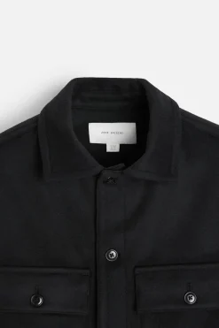 ZARA Vestuário De Inverno|Blusões^CAMISA COMPRIDA DE LÃ FRANELA Preto