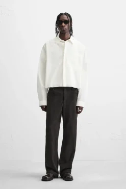 ZARA Camisas^CAMISA CROPPED FIT PIERCING Branco-marfim