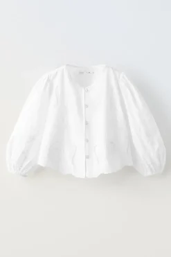 CAMISA DE ESTILO ROMÂNTICO COM BORDADO-ZARA Clearance