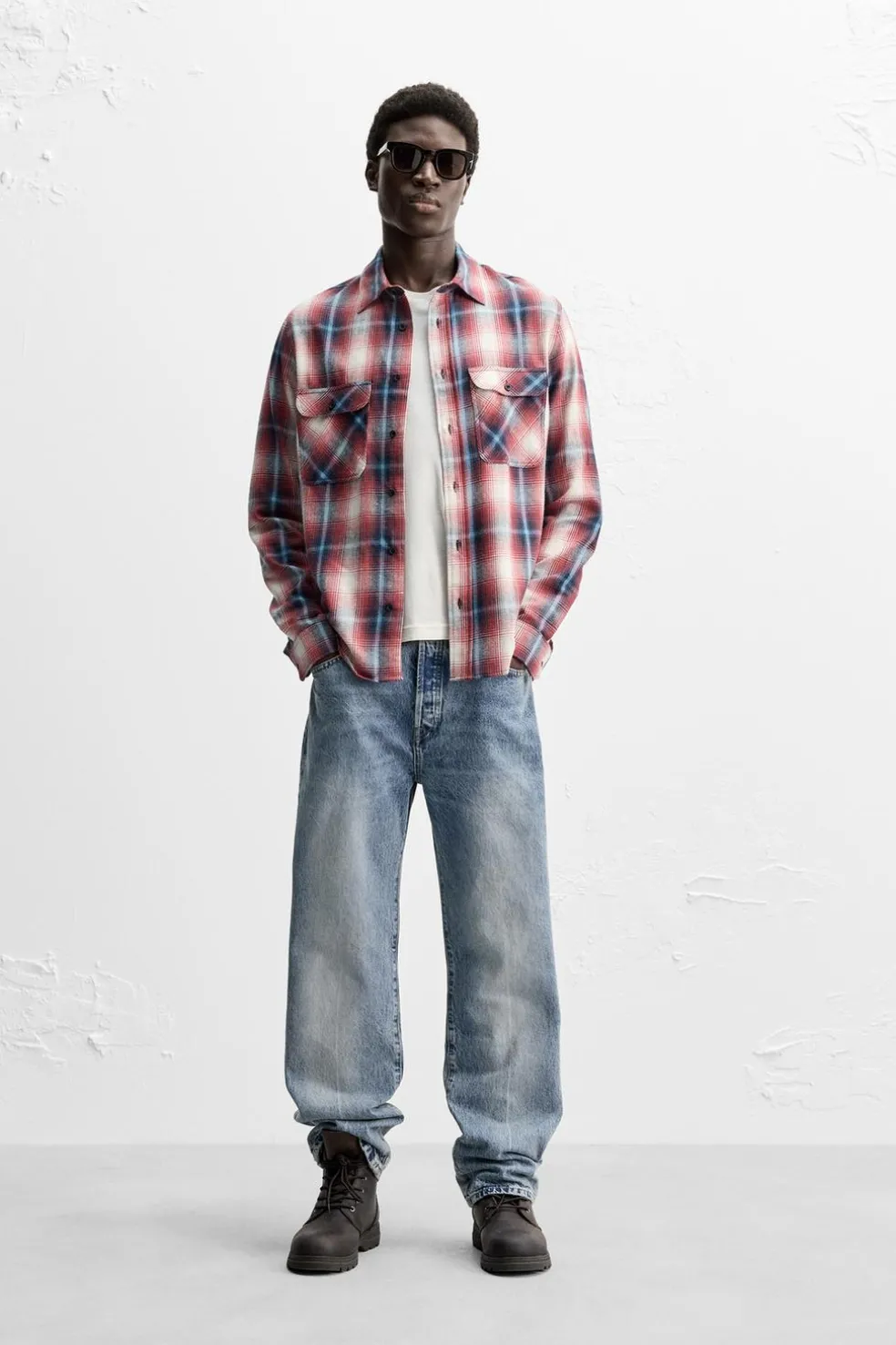 ZARA Vestuário De Inverno^CAMISA DE FLANELA AOS QUADRADOS Vermelho / Preto