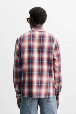 ZARA Vestuário De Inverno^CAMISA DE FLANELA AOS QUADRADOS Vermelho / Preto